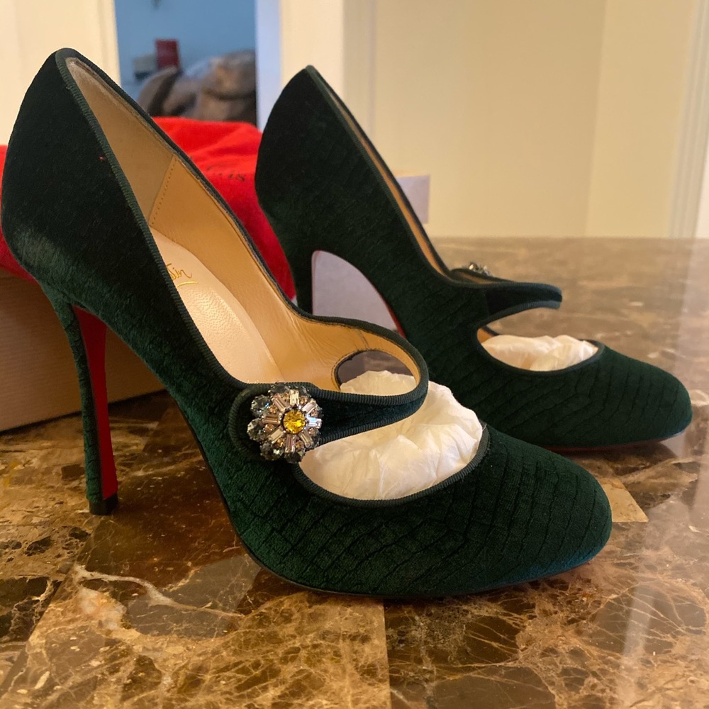 Louboutin Green Velvet Booton Mary Jane